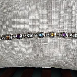 Gorgeous Multi Gemstone Sterling Silver Bracelet 7"